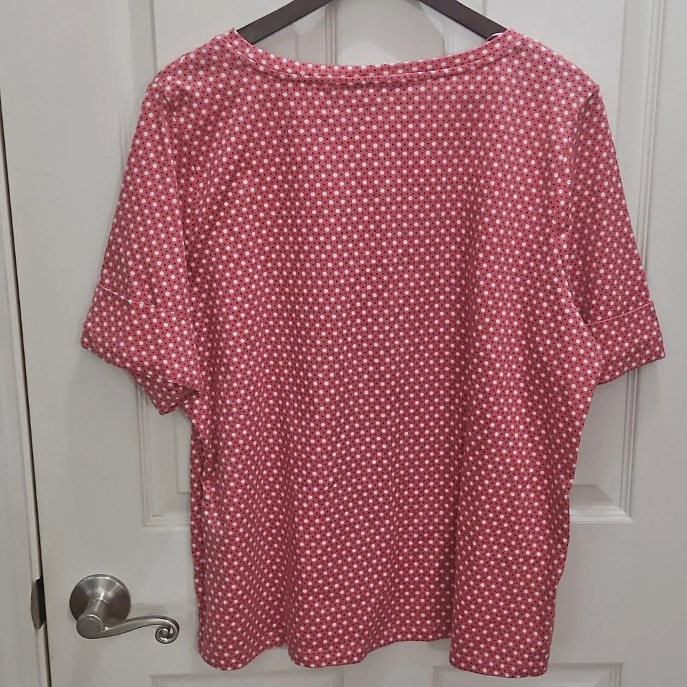 Liz Claiborne Pink White Dual Dot Folded Short Sleeve Cotton Tee Plus Sz XXL
